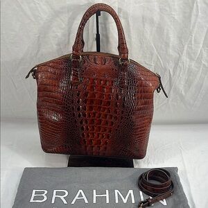 SOLD!! Lg Duxbury Dome Croc Embossed Leather Satchel Shoulder Bag W/Strap/Cover